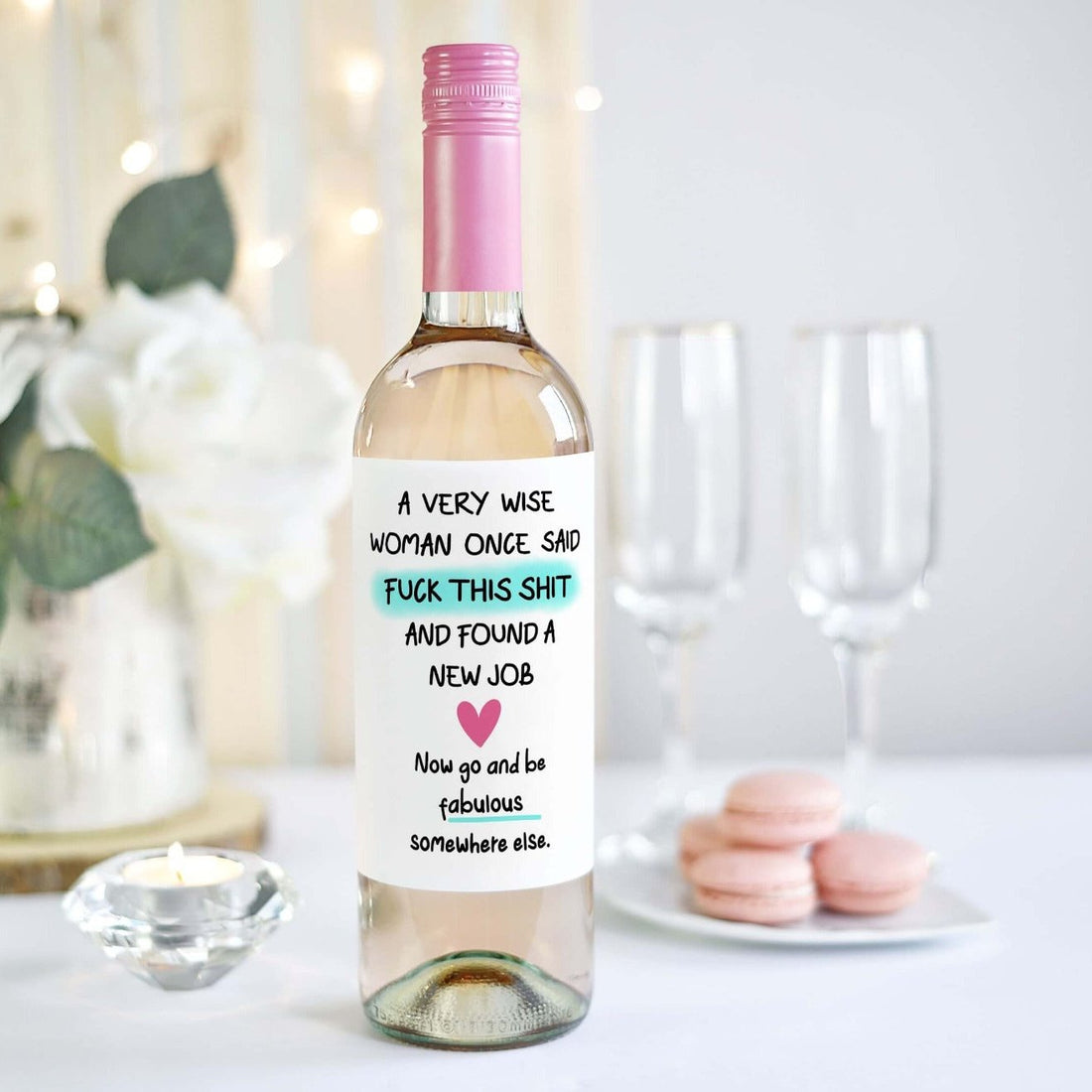 funny personalised wine bottle label for new job gift